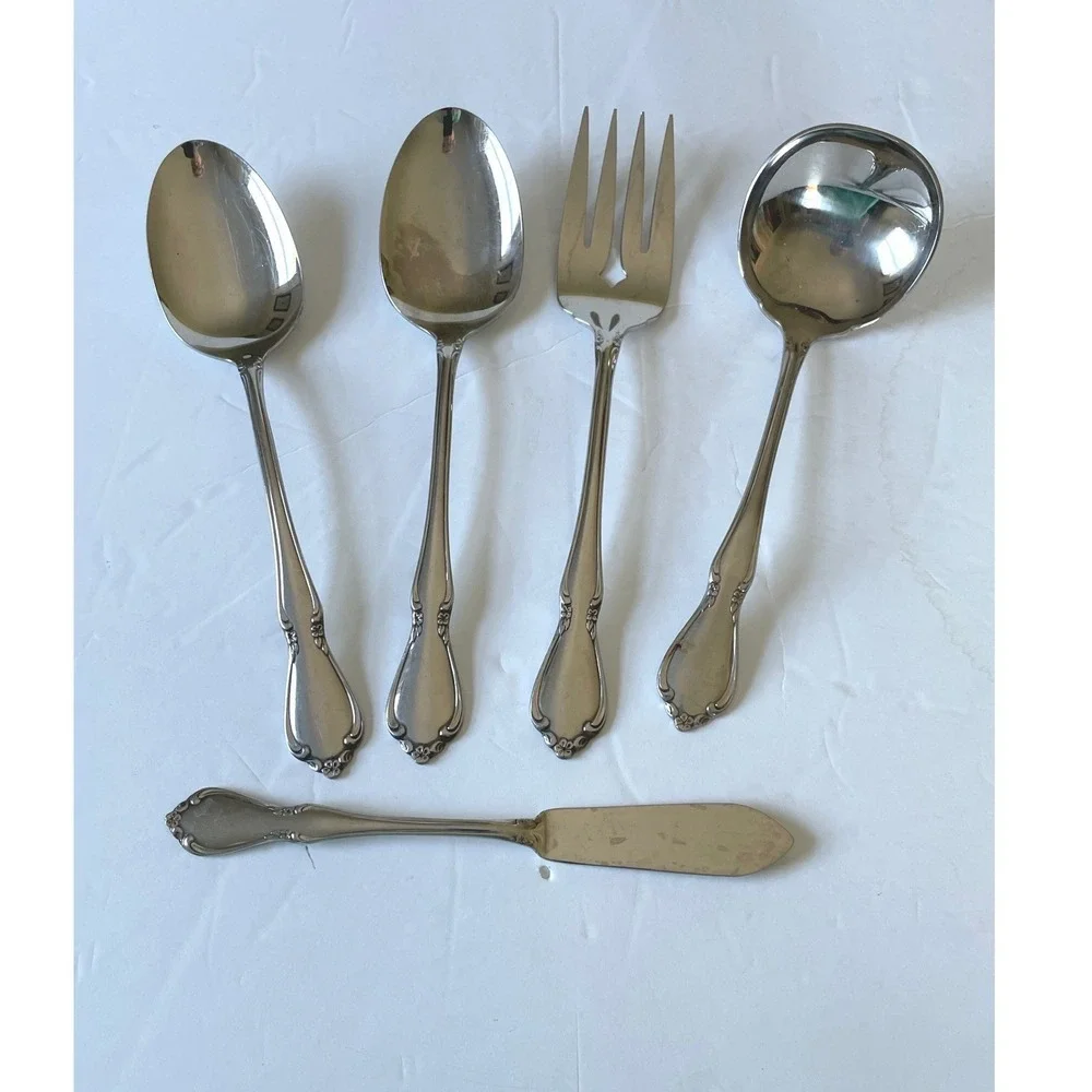 Oneidacraft Deluxe Flatware OS Chateau Stainless Serving Pieces 5pc Set